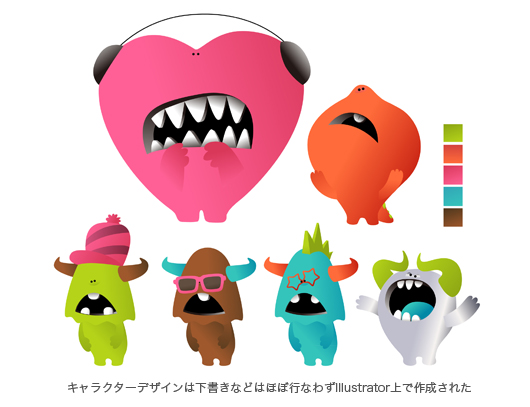 キャラクターデザインは下書きなどはほぼ行なわずIllustrator上で作成された