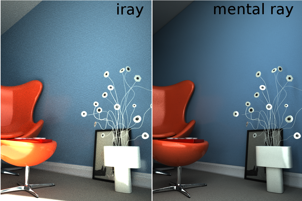 iray と mental ray の画質比較
