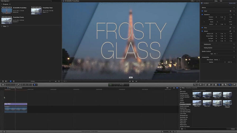 すりガラス効果をシミュレートし、タイトルを挿入、Final Cut Pro X専用プラグイン「FrostyGlass」販売開始（フラッシュバックジャパン）