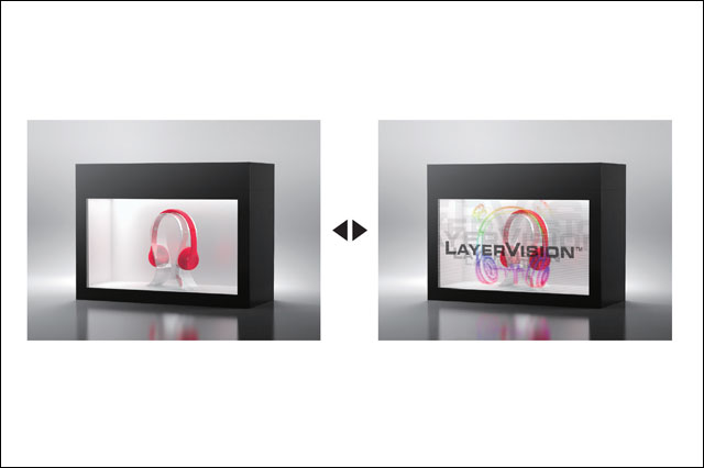 透過型液晶サイネージ「LAYERVISIONTM」を発表、製品とシースルーディスプレイによるリアルと映像のコンポジットにより訴求力の高いプロモーションを実現（イーストウェスト）